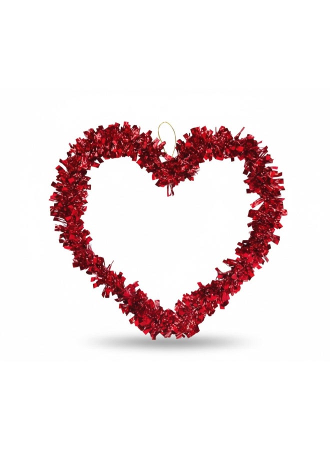 Toyland 35 CM Red Heart Wreath Decorative Hanging – Shiny Tinsel Love Heart for Valentine’s Day, Wedding & Party Décor - Image 1